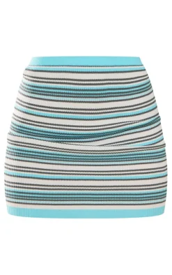 Online PrettyLittleThing Stripe Rib Knitted Mini Skirt Blue