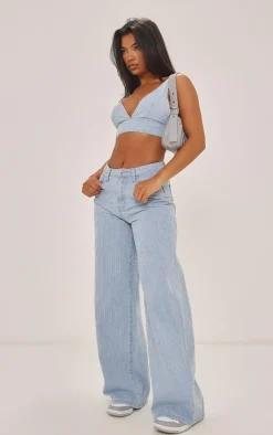 Outlet PrettyLittleThing Stripe Wide Leg Jeans Blue