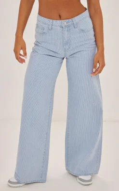 Outlet PrettyLittleThing Stripe Wide Leg Jeans Blue