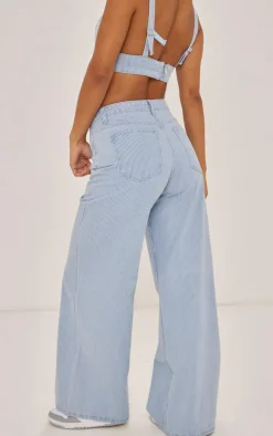 Outlet PrettyLittleThing Stripe Wide Leg Jeans Blue