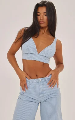 Outlet PrettyLittleThing Stripe Wide Leg Jeans Blue
