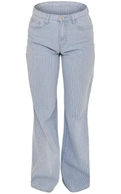 Outlet PrettyLittleThing Stripe Wide Leg Jeans Blue