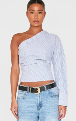 PrettyLittleThing Shirts*Striped Asymmetric Cinched Blouse