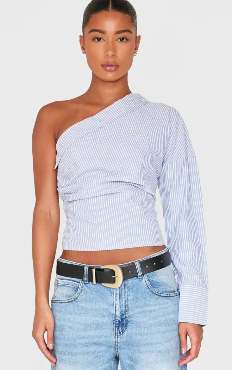 PrettyLittleThing Shirts*Striped Asymmetric Cinched Blouse