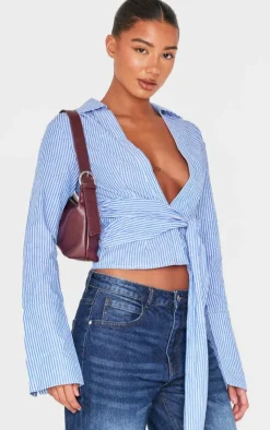 PrettyLittleThing Shirts*Striped Cinched Tie Waist Shirt