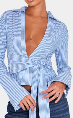 PrettyLittleThing Shirts*Striped Cinched Tie Waist Shirt