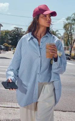 PrettyLittleThing Shirts*Striped Oversized Cotton Shirt