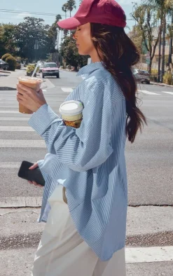 PrettyLittleThing Shirts*Striped Oversized Cotton Shirt