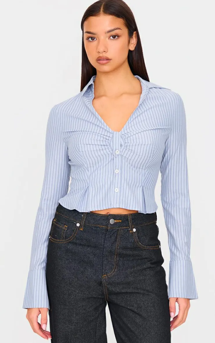 PrettyLittleThing Shirts*Striped Ruching Detail Shirt