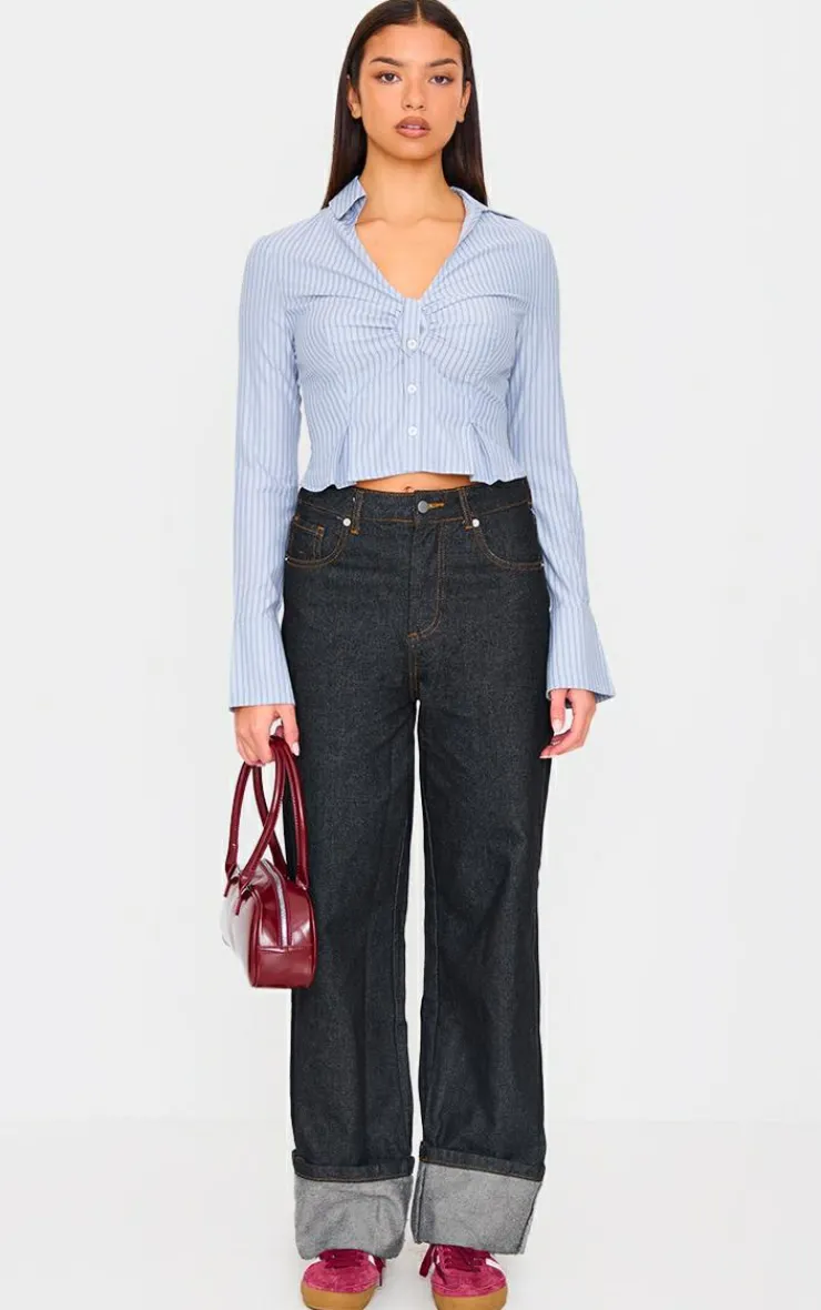 PrettyLittleThing Shirts*Striped Ruching Detail Shirt