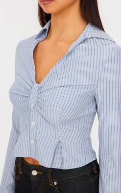 PrettyLittleThing Shirts*Striped Ruching Detail Shirt