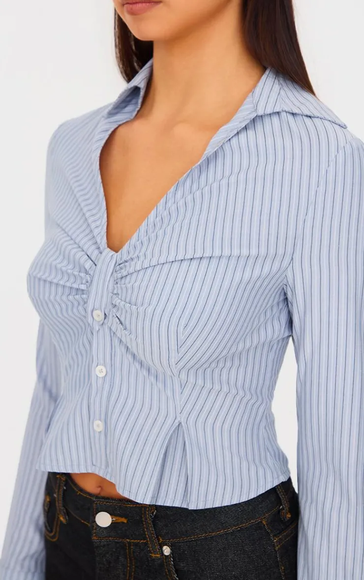 PrettyLittleThing Shirts*Striped Ruching Detail Shirt
