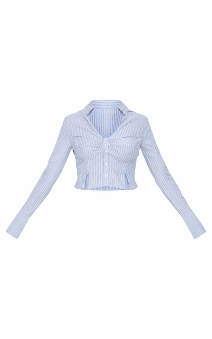 PrettyLittleThing Shirts*Striped Ruching Detail Shirt