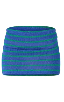 PrettyLittleThing Striped Textured Rib Low Rise Micro Mini Skirt Blue