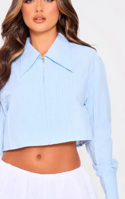 PrettyLittleThing Shirts*Striped Zip Up Cropped Shirt