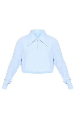 PrettyLittleThing Shirts*Striped Zip Up Cropped Shirt