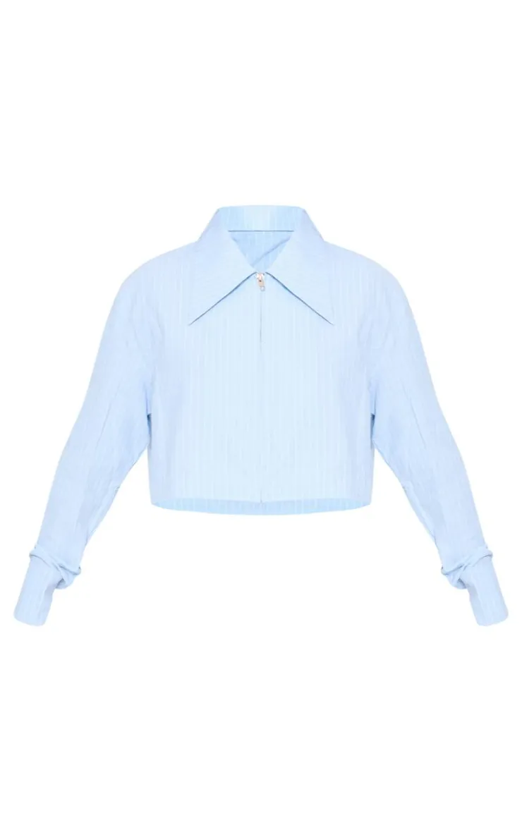 PrettyLittleThing Shirts*Striped Zip Up Cropped Shirt