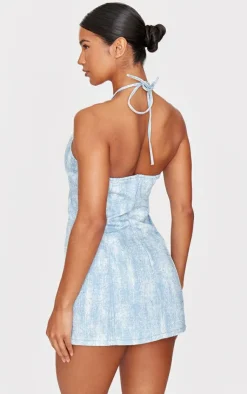 Studded Diamante Denim Keyhole Mini Dress-PrettyLittleThing Discount