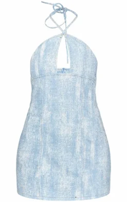 Studded Diamante Denim Keyhole Mini Dress-PrettyLittleThing Discount