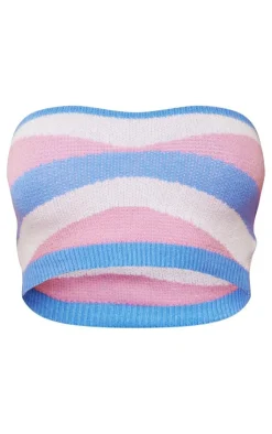 New PrettyLittleThing Swirl Knitted Bandeau Top Blue