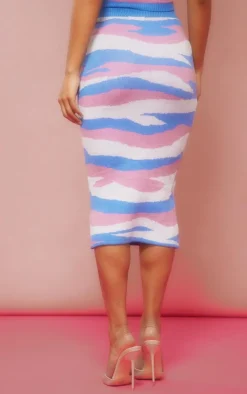 Clearance PrettyLittleThing Swirl Knitted Midaxi Skirt Blue