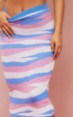 Clearance PrettyLittleThing Swirl Knitted Midaxi Skirt Blue