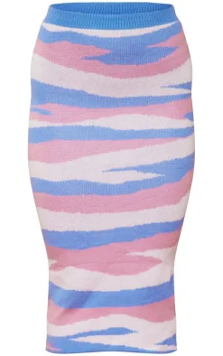 Clearance PrettyLittleThing Swirl Knitted Midaxi Skirt Blue