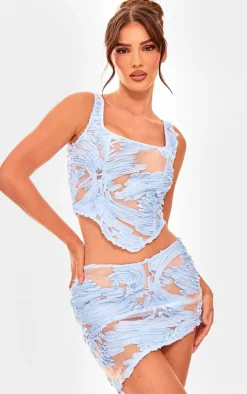 Clearance PrettyLittleThing Textured Chiffon Asymmetric Hem Corset Blue