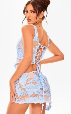 Clearance PrettyLittleThing Textured Chiffon Asymmetric Hem Corset Blue