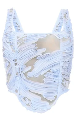 Clearance PrettyLittleThing Textured Chiffon Asymmetric Hem Corset Blue