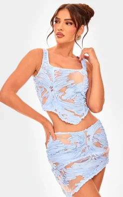 Outlet PrettyLittleThing Textured Chiffon Asymmetric Mini Skirt Blue