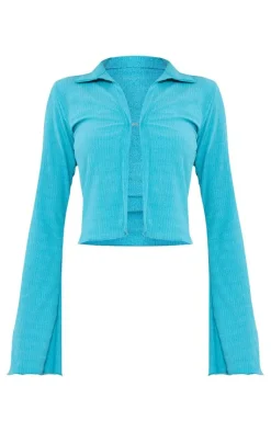PrettyLittleThing Shirts*Textured Hook And Eye Flared Sleeve Shirt