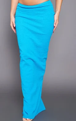 Discount PrettyLittleThing Textured Knit Maxi Skirt Blue
