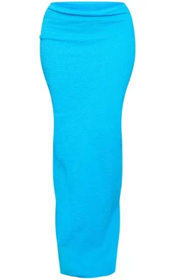 Discount PrettyLittleThing Textured Knit Maxi Skirt Blue