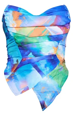 Textured Print Woven Asymmetric Pointed Hem Corset-PrettyLittleThing Discount