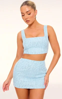 Outlet PrettyLittleThing Textured Sequin Wrap Tie Detail Mini Skirt Blue