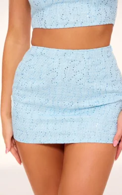 Outlet PrettyLittleThing Textured Sequin Wrap Tie Detail Mini Skirt Blue