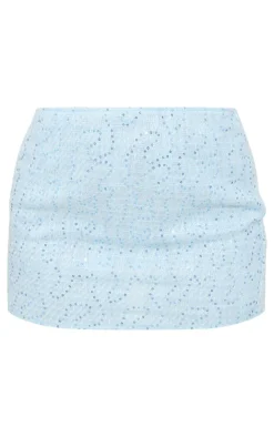 Outlet PrettyLittleThing Textured Sequin Wrap Tie Detail Mini Skirt Blue