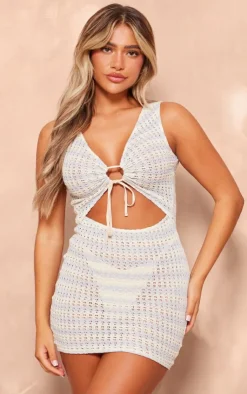 Textured Stripe Ruched Cut Out Bodycon Dress-PrettyLittleThing Online