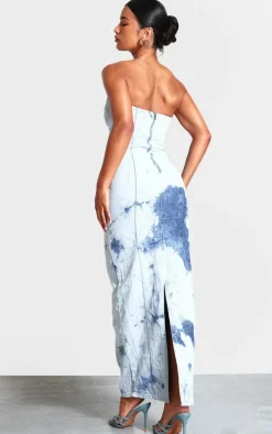 Tie Dye Print Bustier Denim Maxi Dress-PrettyLittleThing Best