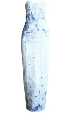 Tie Dye Print Bustier Denim Maxi Dress-PrettyLittleThing Best