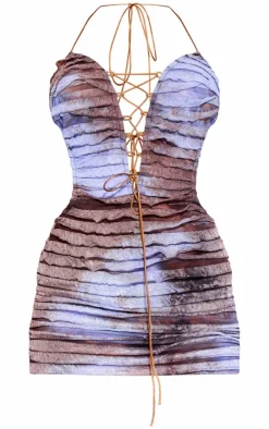 Tie Dye Texture Frill Detail Cut Out Mini Dress-PrettyLittleThing Best