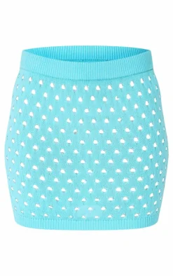 Sale PrettyLittleThing Tie Front Hole Knit Mini Skirt Blue