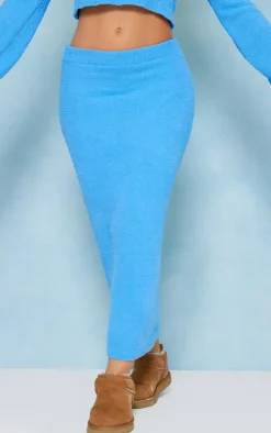 Clearance PrettyLittleThing Towel Knit Super Soft Maxi Skirt Blue