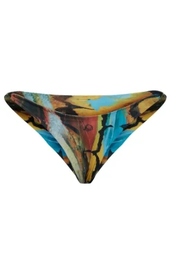 Blue Triangle Butterfly Print Bikini Top