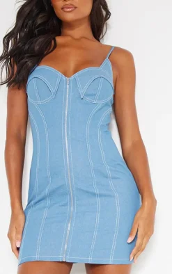 Twill Contrast Stitch Strappy Bodycon Dress-PrettyLittleThing New