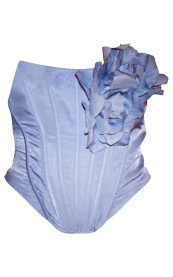 Hot PrettyLittleThing Twill Floral Corset Blue