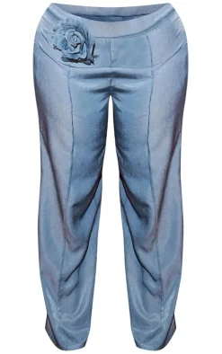 Sale PrettyLittleThing Twill Floral Straight Leg Pants Blue