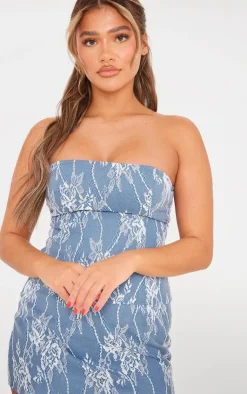 Discount PrettyLittleThing Twill Lace Low Rise Micro Mini Skirt Blue