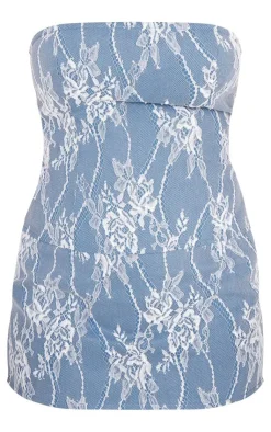 Discount PrettyLittleThing Twill Lace Low Rise Micro Mini Skirt Blue